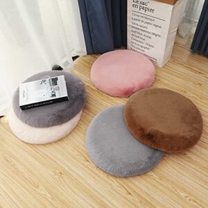 GREUS Soft Furry Dining Chair Pad, 18 Inch Round Thick Cozy Faux Rabbit Fur Bar Stool Chair Cover Floor Seat Cushion Non-Slip Rubber Comfy Chair Saddle Seat Cushion Mat for Home Office School Kitchen