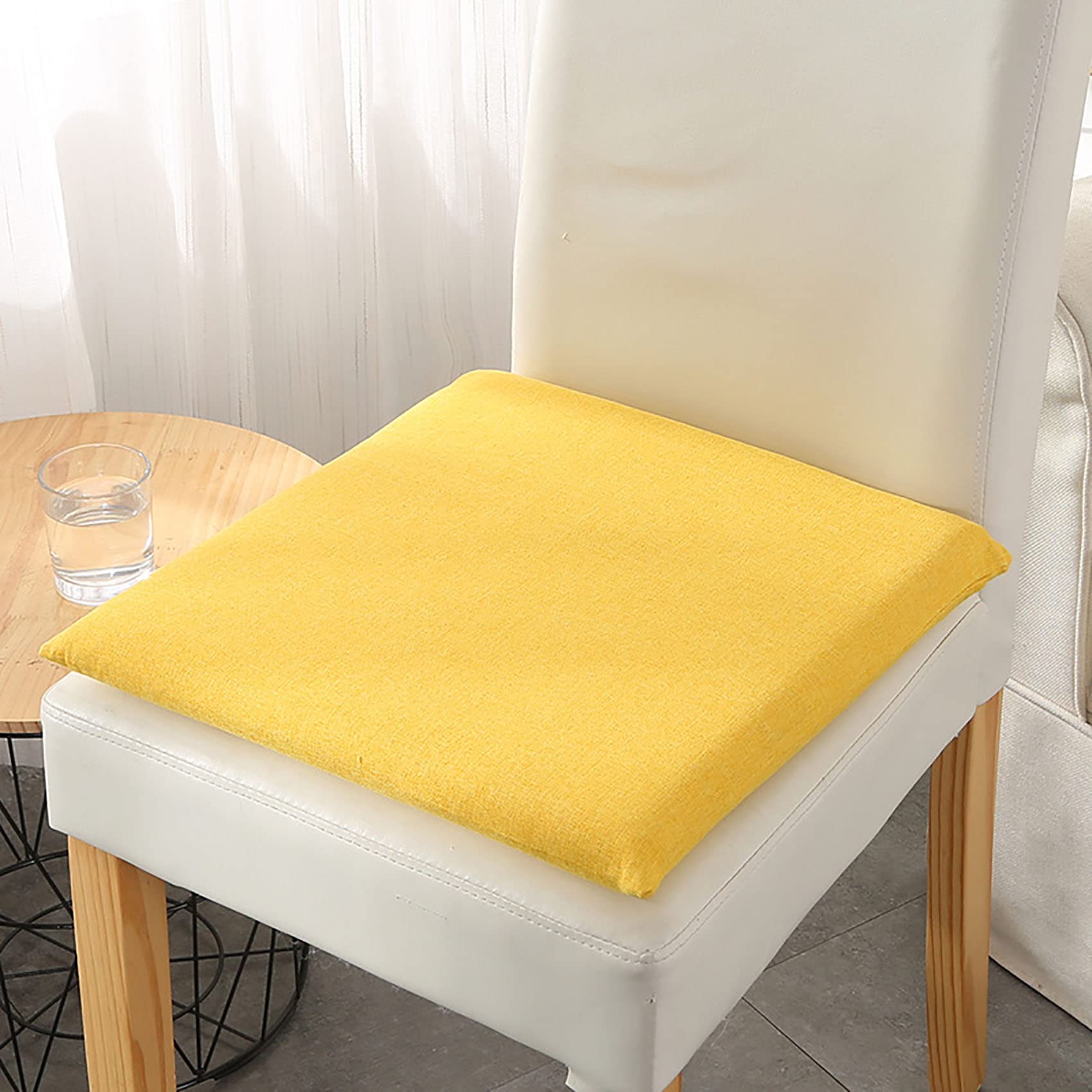 XRuixiEr 2pcs Chair Cushion,Square Seat Pad Stool Cushion Soft Cushion Memory Foam Chair Pad with Removable Zippered Cover for Dining Garden Kitchen-Yellow 40x40cm(15.7x15.7in)