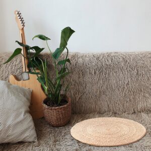 Ohstgp Tatami Floor Pillow Sitting Cushion, Thin Round Pouf Floor Seat Cushion, Natural Woven Grass Cushion Floor Cushions for Garden Dining Room Home Decor …