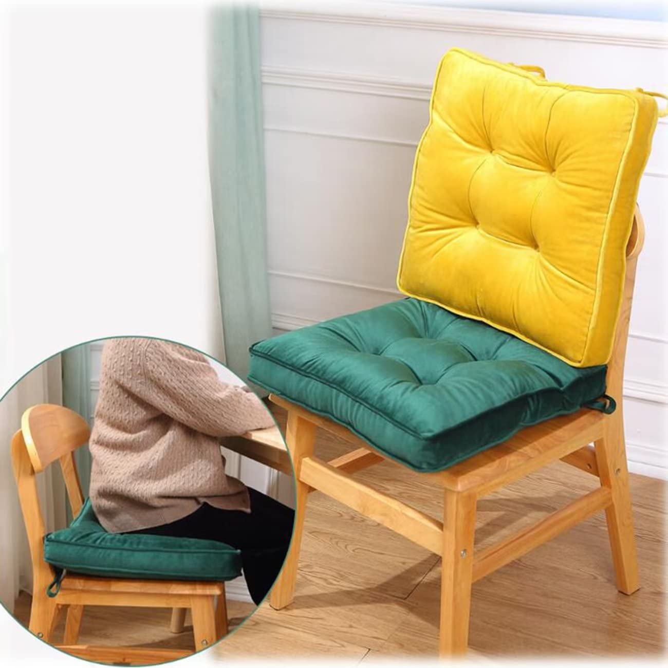 Wadser 2 Pack Velvet Seat Cushions for Dining Chair Square Home Office Chair Pads Soft Floor Pillows Tatami Yoga Meditation Pads, Gold, 15.7x15.7x2.4