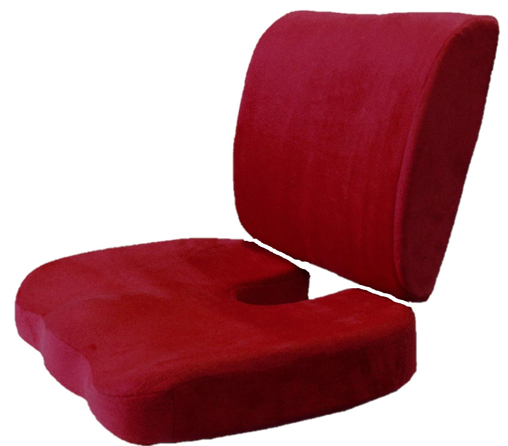 Bookishbunny 2pc High Resilience Memory Foam Seat Chair Waist Lumbar Back Support Cushion Pillow Car Office Home (Burgundy)