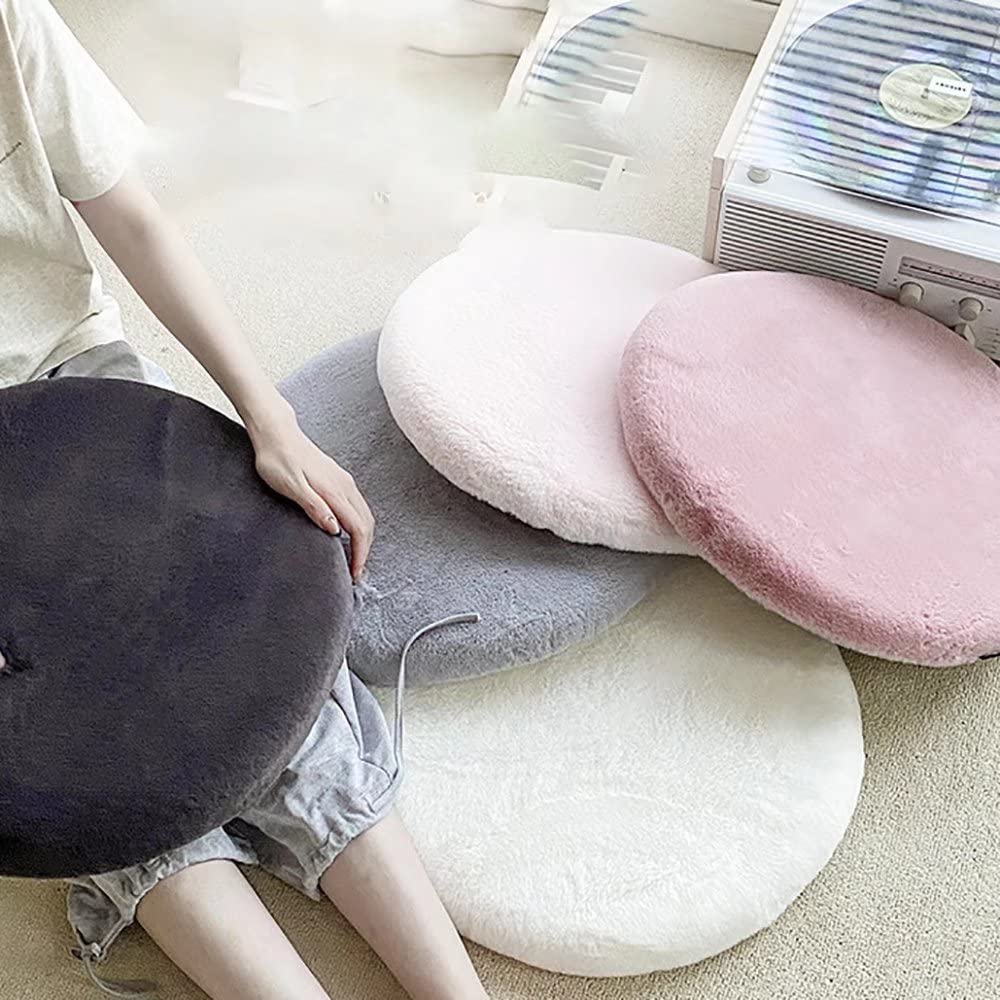 Round Seat Pad Memory Foam Seat Cushion Short Plush Anti-Slip Soft Round Cushion Home Office Chair Pad White 14 Inch