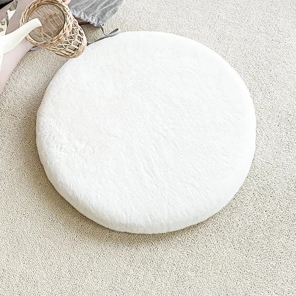 Round Seat Pad Memory Foam Seat Cushion Short Plush Anti-Slip Soft Round Cushion Home Office Chair Pad White 14 Inch