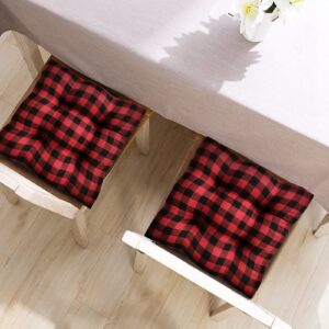 JeogYong Kitchen Chair Cushions with Ties, Set of 2 Farmhouse Buffalo-Check Chair Pads/Seat Cushions for Kitchen & Dining Room Chairs, Country Design Black & White Buffalo-Plaid Christmas Decorations