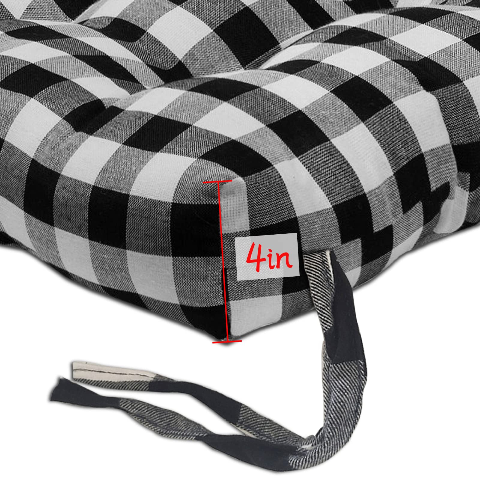 JeogYong Kitchen Chair Cushions with Ties, Set of 2 Farmhouse Buffalo-Check Chair Pads/Seat Cushions for Kitchen & Dining Room Chairs, Country Design Black & White Buffalo-Plaid Christmas Decorations