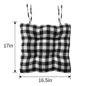 JeogYong Kitchen Chair Cushions with Ties, Set of 2 Farmhouse Buffalo-Check Chair Pads/Seat Cushions for Kitchen & Dining Room Chairs, Country Design Black & White Buffalo-Plaid Christmas Decorations