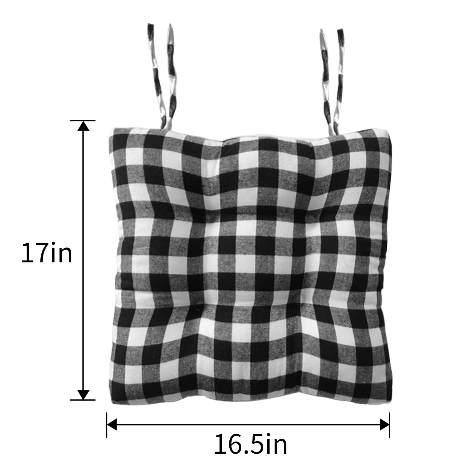 JeogYong Kitchen Chair Cushions with Ties, Set of 2 Farmhouse Buffalo-Check Chair Pads/Seat Cushions for Kitchen & Dining Room Chairs, Country Design Black & White Buffalo-Plaid Christmas Decorations