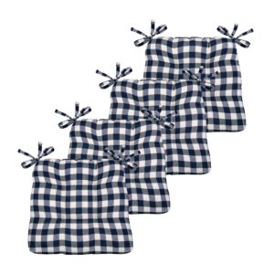 goodgram gingham plaid buffalo checkered premium plush country farmhouse chair cushion pads with tear proof ties - assorted colors (4, navy blue)
