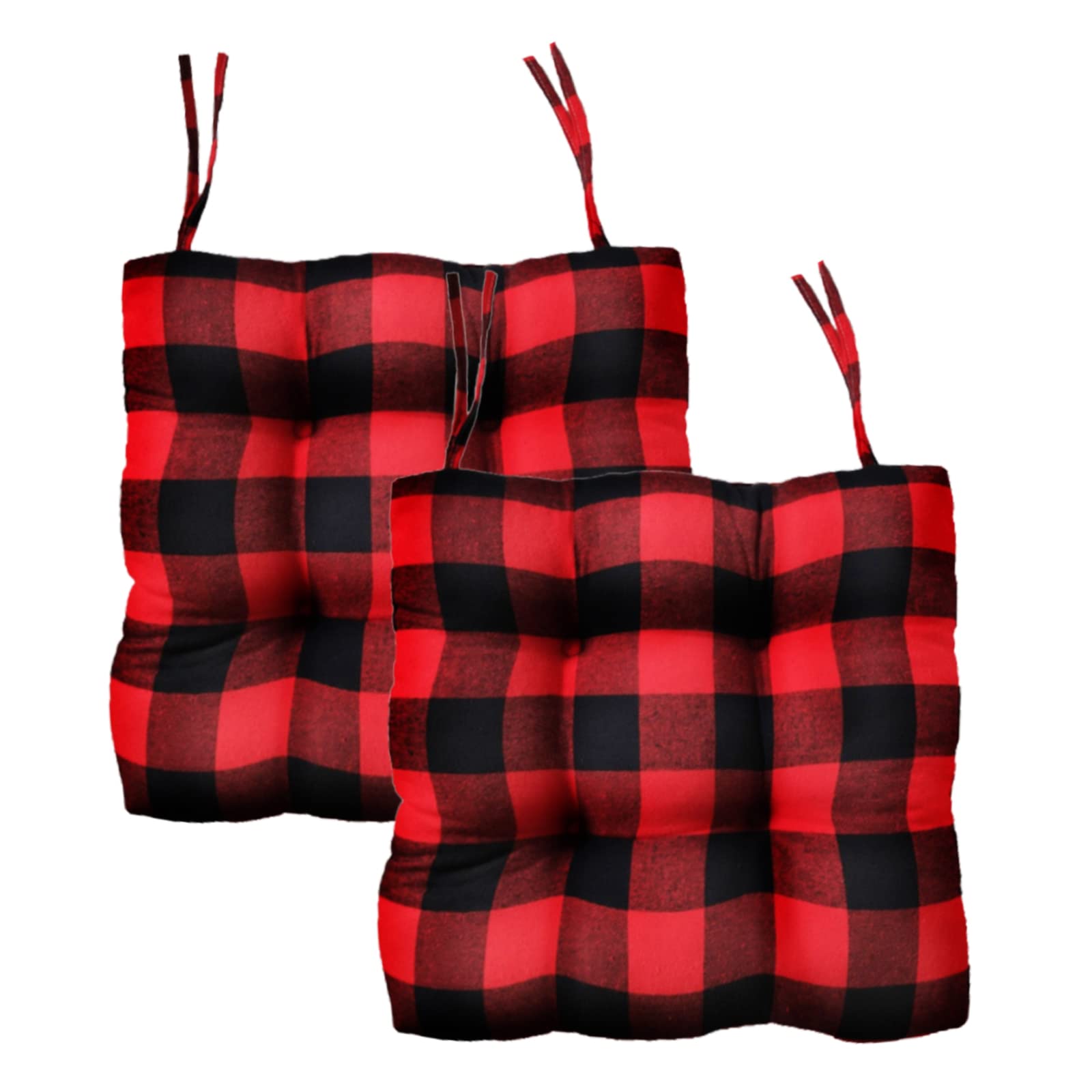 JeogYong Buffalo-Check Chair Pads Dining Chair Cushions with Ties, Soft & Comfort Seat Cushions for Kitchen Chairs Set of 2 Red and Black Buffalo-Plaid Christmas Decorations