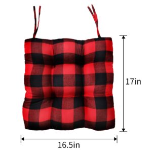 JeogYong Buffalo-Check Chair Pads Dining Chair Cushions with Ties, Soft & Comfort Seat Cushions for Kitchen Chairs Set of 2 Red and Black Buffalo-Plaid Christmas Decorations