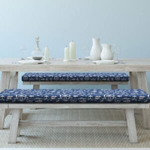 Ambesonne Sailboat Bench Cushion Set of 2, Diagonal Hatched Nautical Elements Ship's Wheel Anchor and Marine Animals, Standard Size Foam Pad and Decorative Cover, 45" x 15" x 2", White Blue