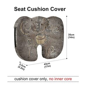 Retro Style Coffee Time Lettering on Vintage Background Memory Foam Seat Cushion Cover Stretch Removable Washable U Shaped Seat Cushion Cover for Home Office Car 17 x 14 x 2.2inch