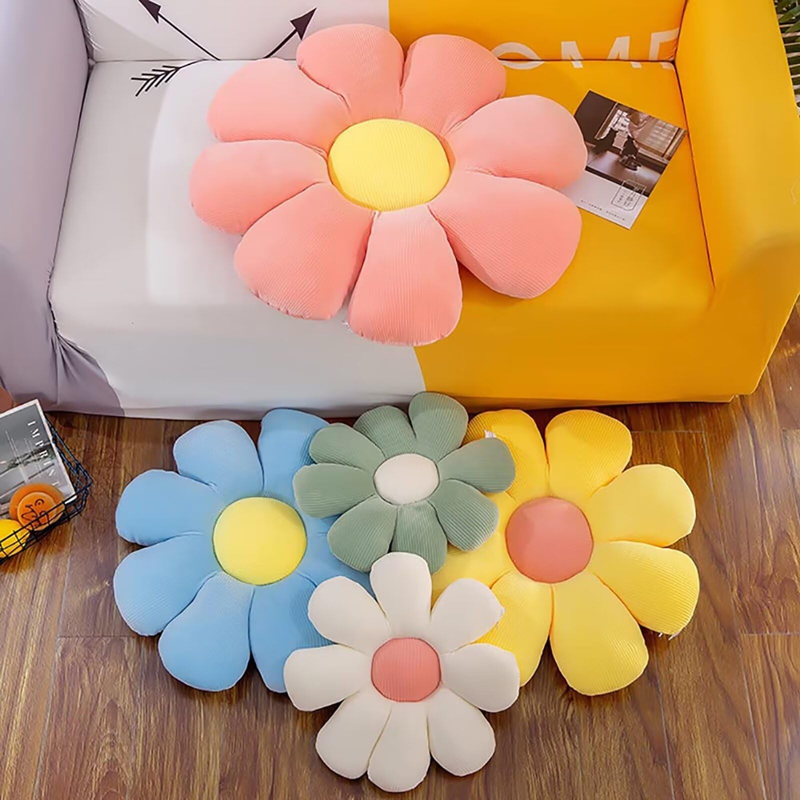 FamHome Flower Shaped Throw Pillow Butt Cushion Flower Seating Cushion,Funky Floor Cushion Room Decor,Plush Cushion for Car Office Sofa Chair (White 15.7 inches ), S-15.7 inch