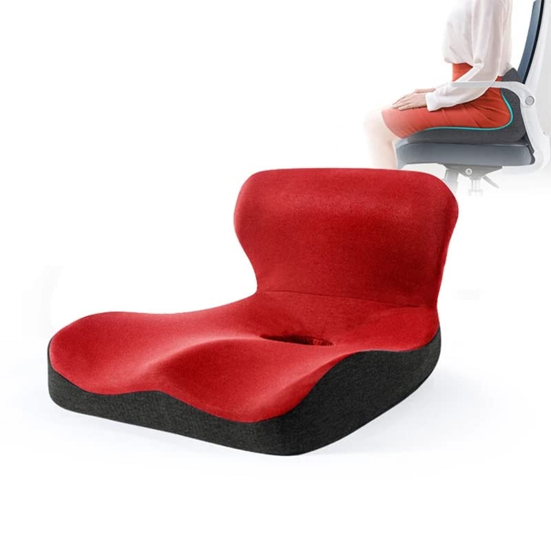 Memory Foam Orthopedic Cushion Comfort Ergonomic Design Back Coccyx Pillow for Car Seat Office Chair Pain Relief (Red)