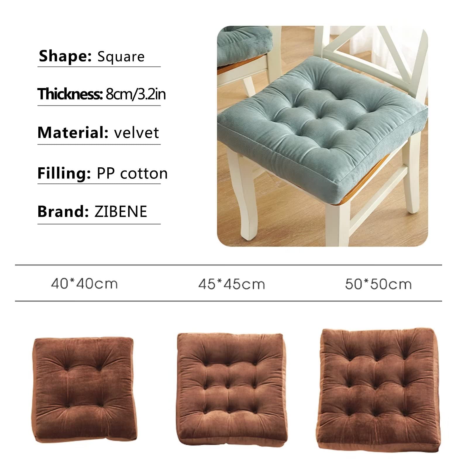 ZIBENE Outdoor Chair Seat Cushions 20x20, Thick Square Seat Cushions, Bar Chair Cushions Square Anti-Deformation 8cm, Warm and Soft Velvet Kitchen Chair Pads, Washable, No Fading, White