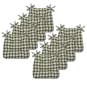 goodgram gingham plaid buffalo checkered premium plush country farmhouse chair cushion pads with tear proof ties - assorted colors (8, sage green)