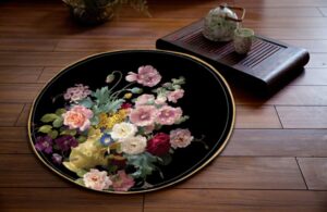 whooplaart plush velvet round seat cushion black floral round chair cushion varisized chinese style (pt-786, dia 40cm/16)