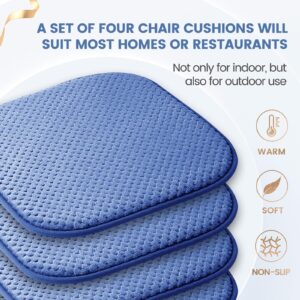 BSAOUTZ Memory Foam Dining Chair Cushions Set of 4, Non Slip Biscuit Cushion for Desk Chair, Washable Soft Kitchen Chair Cushions, Stay in Place Backing Seat Pad Cushion, 16" x16" Blue