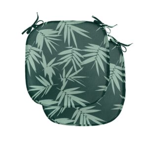 lunarable green oriental chair seating cushion set of 2, garden art scattered silhouettes of leaf ornament nature themed, anti-slip seat padding for kitchen & patio, 16"x16", almond green and green
