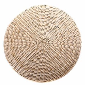 Woven Straw Cushion Round Pouf Tatami Chair Pad Yoga Seat Pillow Knitted Floor Mat Garden Dining Room Home Decor Outdoor (40cm x 6 cm)