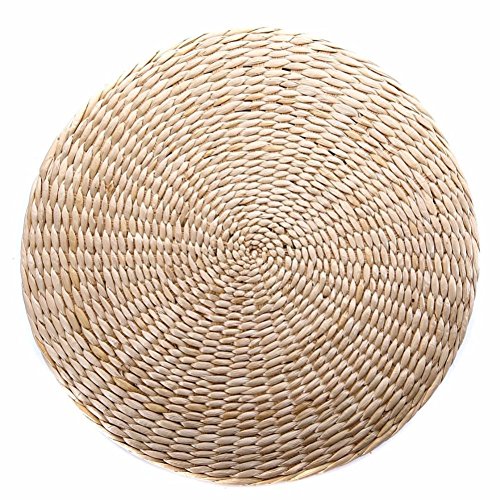 Woven Straw Cushion Round Pouf Tatami Chair Pad Yoga Seat Pillow Knitted Floor Mat Garden Dining Room Home Decor Outdoor (40cm x 6 cm)