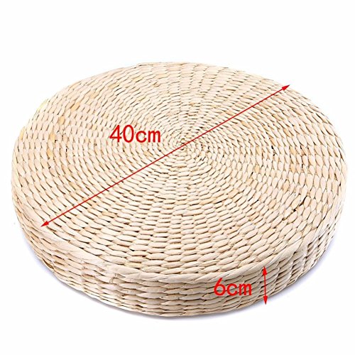 Woven Straw Cushion Round Pouf Tatami Chair Pad Yoga Seat Pillow Knitted Floor Mat Garden Dining Room Home Decor Outdoor (40cm x 6 cm)