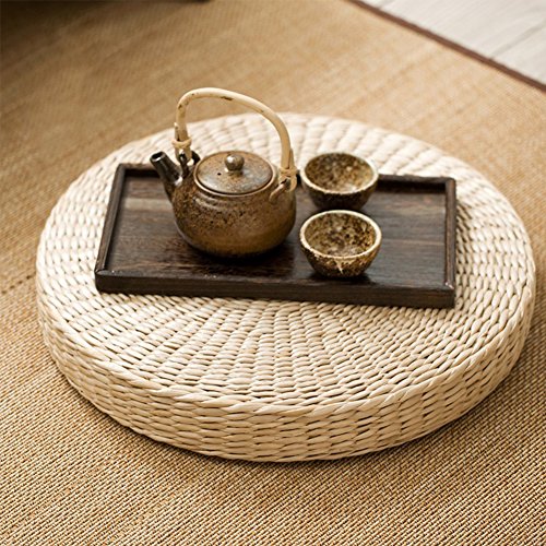 Woven Straw Cushion Round Pouf Tatami Chair Pad Yoga Seat Pillow Knitted Floor Mat Garden Dining Room Home Decor Outdoor (40cm x 6 cm)