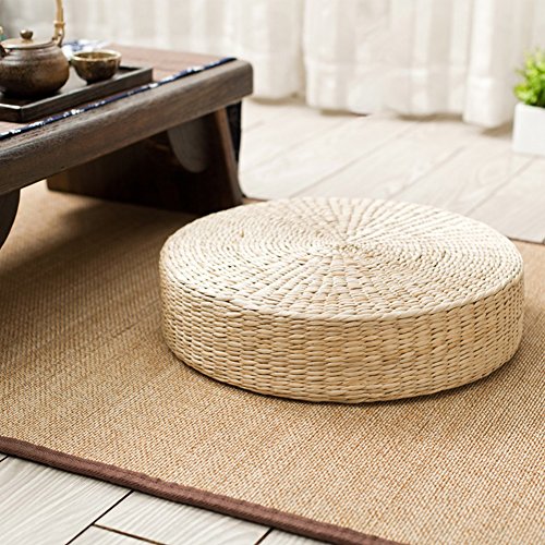 Woven Straw Cushion Round Pouf Tatami Chair Pad Yoga Seat Pillow Knitted Floor Mat Garden Dining Room Home Decor Outdoor (40cm x 6 cm)