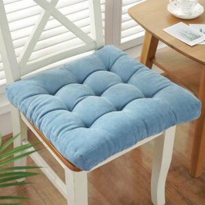 lt&nt nonslip thick chair pads, square seat cushion corduroy floor cushion solid color hip shaping pillow winter soft floor pillow cotton overstuffed for office dining-blue 40x40cm(16x16inch)