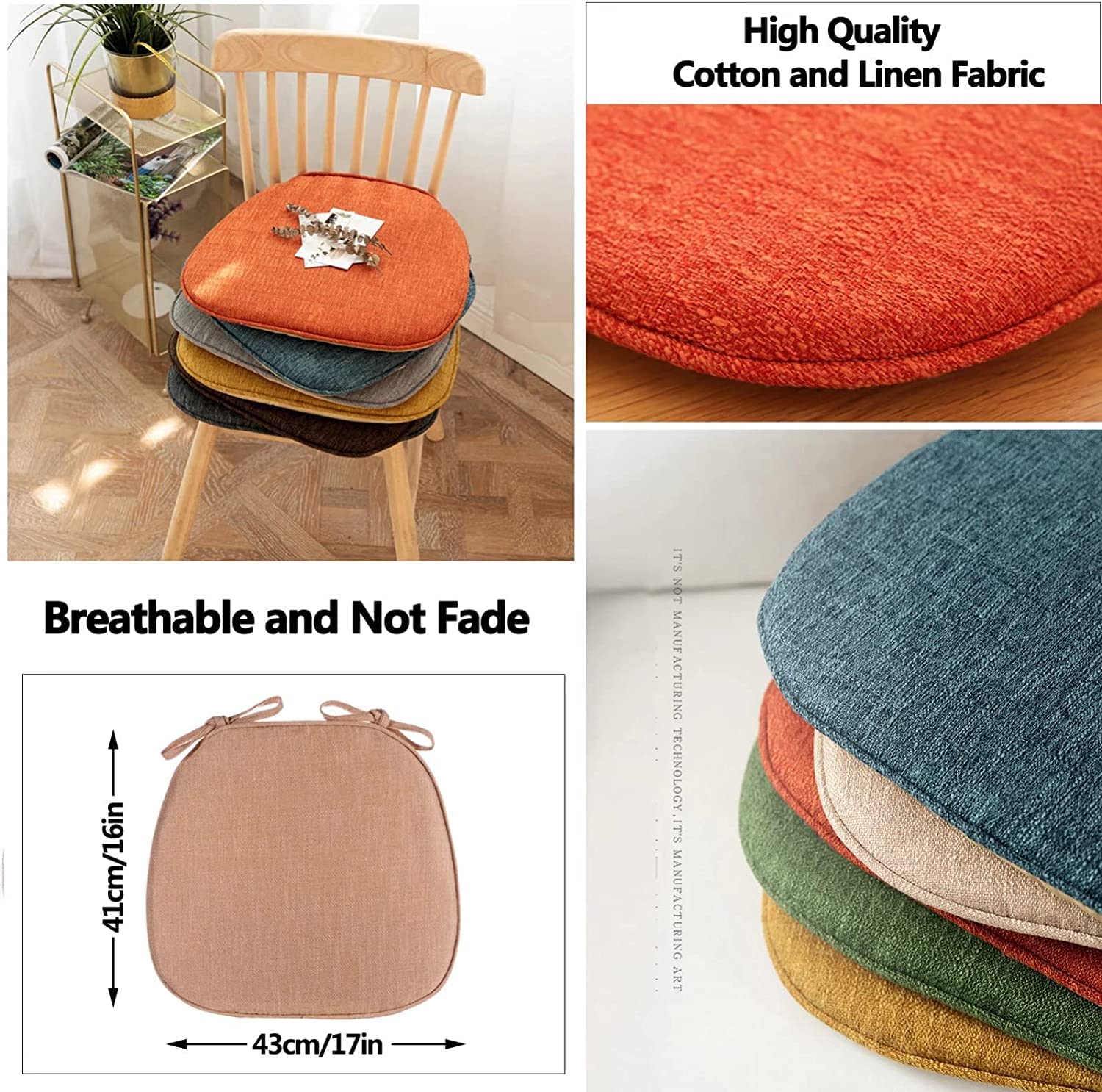 Chair Cushion,Seat Mat,Kitchen Dining Chair Seat Pads,Kitchen Chair Cushions Set of 4, Dining Chair Pads Non Slip, Seat Cushion for Dining Room Chairs Washable, U Shaped Individual Seat Pads with Ties