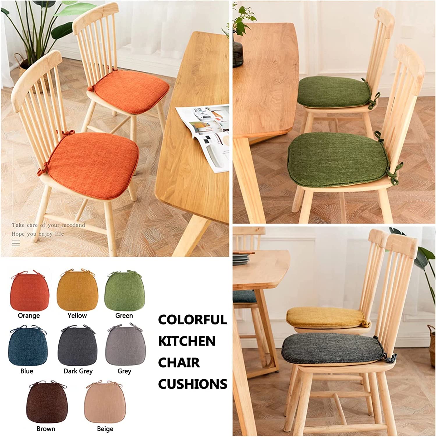 Chair Cushion,Seat Mat,Kitchen Dining Chair Seat Pads,Kitchen Chair Cushions Set of 4, Dining Chair Pads Non Slip, Seat Cushion for Dining Room Chairs Washable, U Shaped Individual Seat Pads with Ties