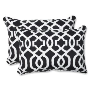 pillow perfect trellis indoor/outdoor accent throw pillow, plush fill, weather, and fade resistant, large lumbar - 16.5" x 24.5", black/white new geo, 2 count