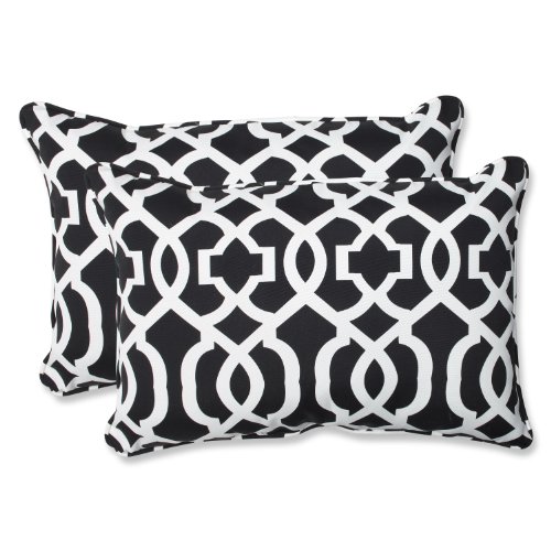 Pillow Perfect Trellis Indoor/Outdoor Accent Throw Pillow, Plush Fill, Weather, and Fade Resistant, Large Lumbar - 16.5" x 24.5", Black/White New Geo, 2 Count