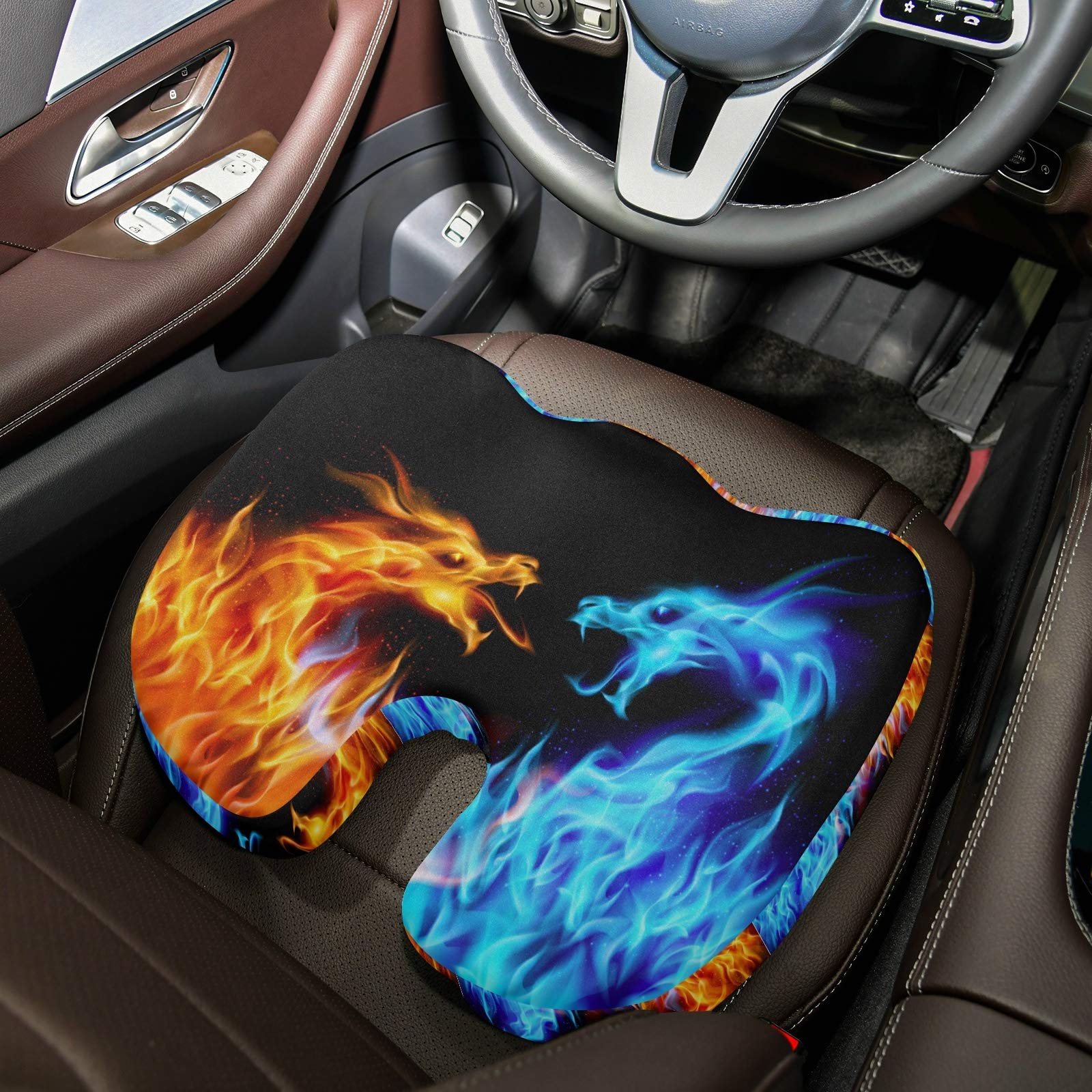 Qilmy Blue and Red Dragons Seat Cushion Cover Breathable Non-Slip Memory Stretch Removable Washable Seat Cushion Cover Foam Seat for Home Office Cars, 17 x 14 x 2.2 Inch