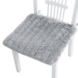 ultra soft cozy plush chair pads with self tie anti-slip square winter warm seat cushion comfortable dining chair cushion mat cover for home office patio dormitory library bar, 17.8" x 17.8" (grey)