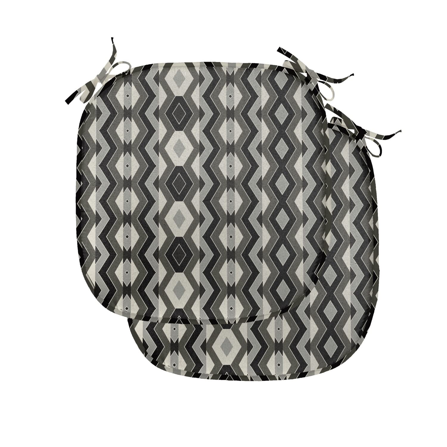 Ambesonne Geometric Chair Seating Cushion Set of 2, Aztec Tribal Folk Zigzags Chevron Traditional Bohemian, Anti-Slip Seat Padding for Kitchen & Patio, 16"x16", Charcoal Grey Black