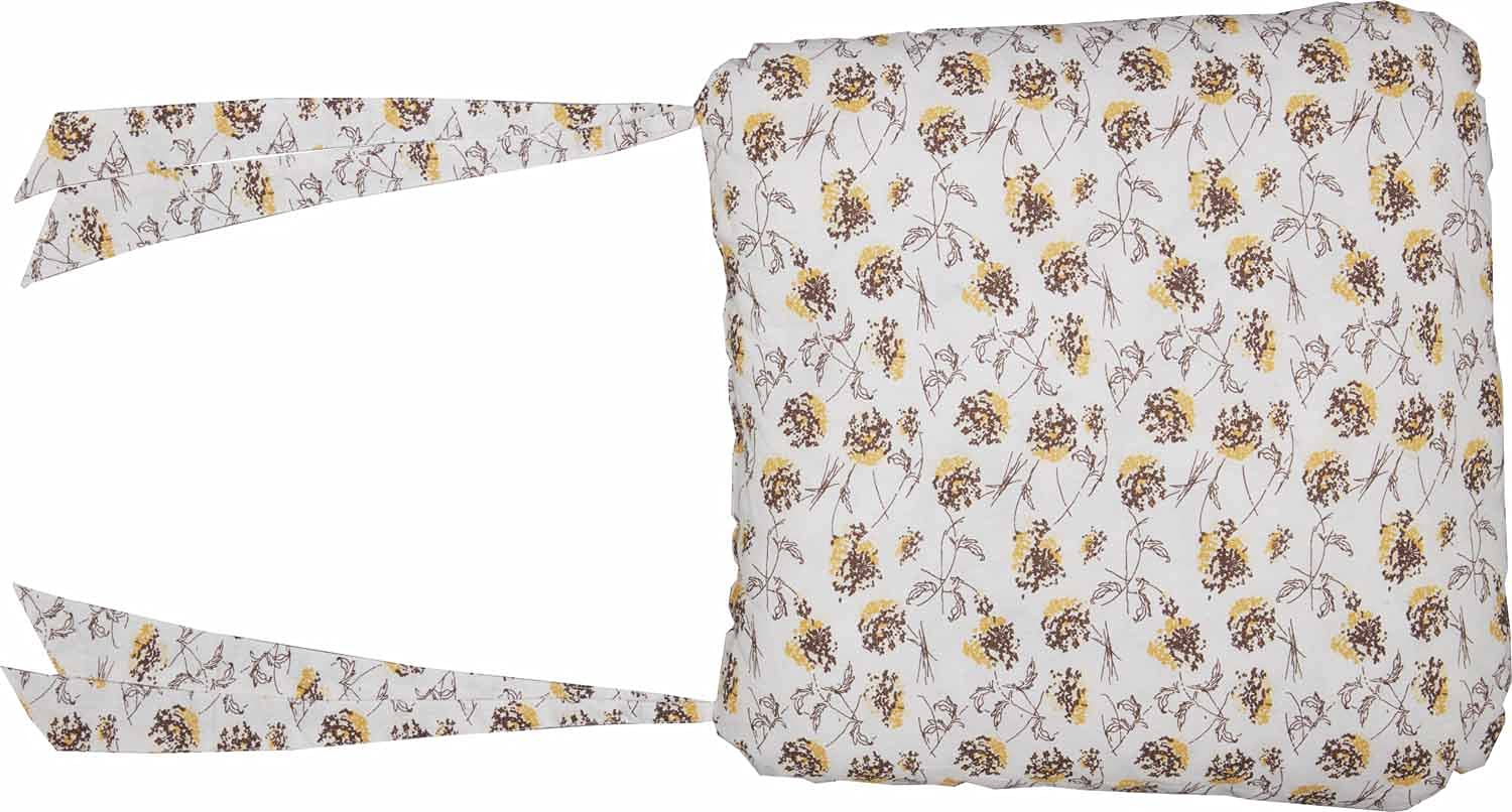 Piper Classics Morning Meadow Floral Chair Pad w/Ties, 16" L x 16" W Mustard and Yellow Printed Flowers on an Off White Quilt, Farmhouse, Country Cottage, Vintage Boho Seat Cushion