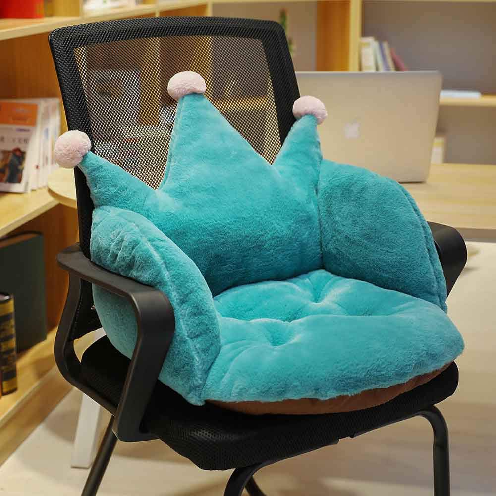 Fluffy Crown Armchair Cushion Semi-Enclosed Chair Backrest Cute Office Pads Warm Desk Seat for Women Girl Soft Floor Sofa Non-Slip Sitting Mat Plush Home Lumbar Waist Back Support Pad, Green