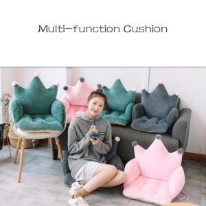 Fluffy Crown Armchair Cushion Semi-Enclosed Chair Backrest Cute Office Pads Warm Desk Seat for Women Girl Soft Floor Sofa Non-Slip Sitting Mat Plush Home Lumbar Waist Back Support Pad, Green