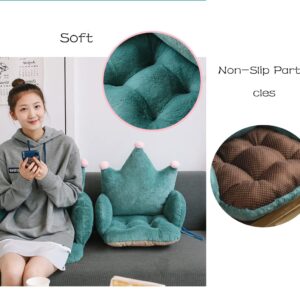 Fluffy Crown Armchair Cushion Semi-Enclosed Chair Backrest Cute Office Pads Warm Desk Seat for Women Girl Soft Floor Sofa Non-Slip Sitting Mat Plush Home Lumbar Waist Back Support Pad, Green