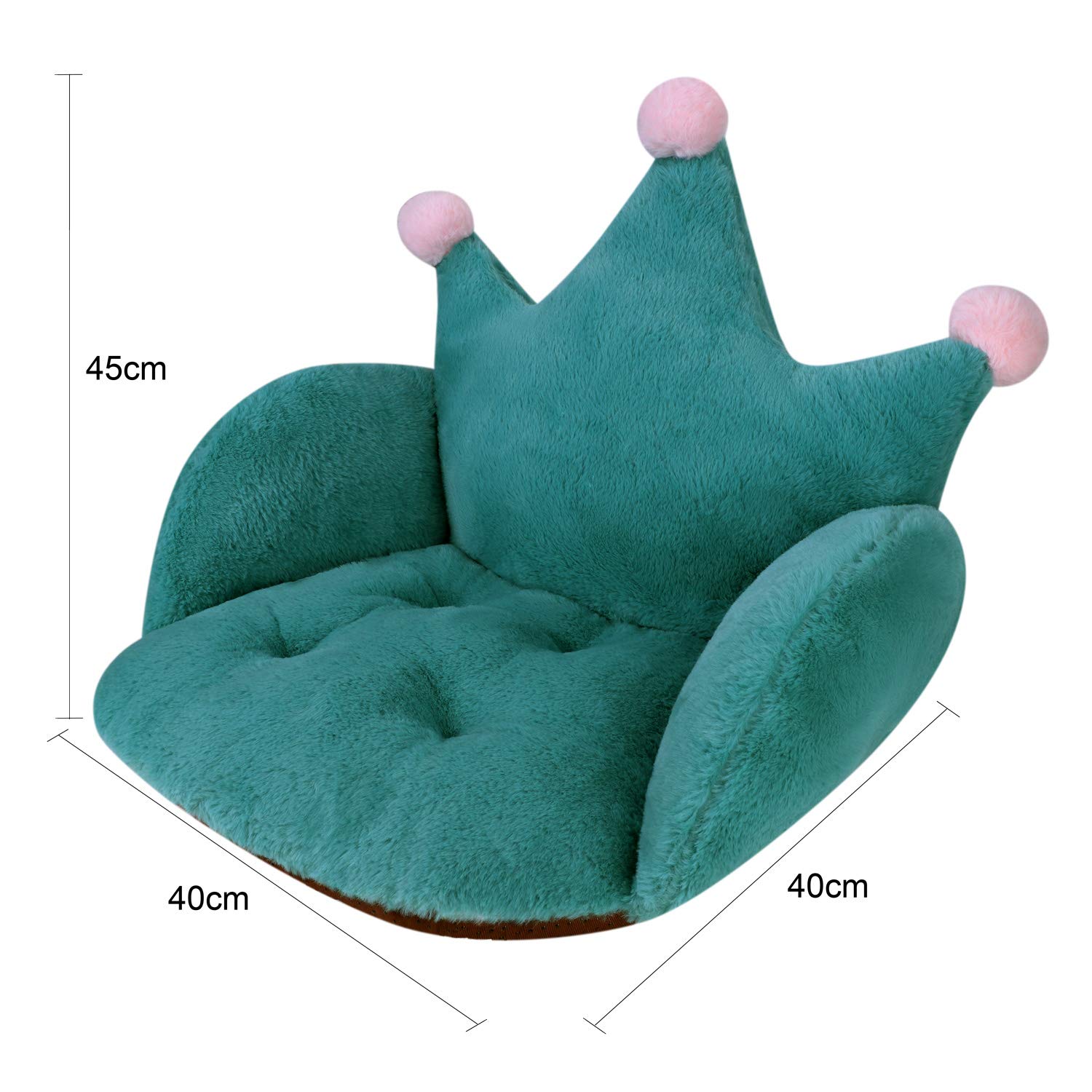 Fluffy Crown Armchair Cushion Semi-Enclosed Chair Backrest Cute Office Pads Warm Desk Seat for Women Girl Soft Floor Sofa Non-Slip Sitting Mat Plush Home Lumbar Waist Back Support Pad, Green