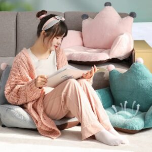 Fluffy Crown Armchair Cushion Semi-Enclosed Chair Backrest Cute Office Pads Warm Desk Seat for Women Girl Soft Floor Sofa Non-Slip Sitting Mat Plush Home Lumbar Waist Back Support Pad, Green