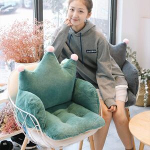 Fluffy Crown Armchair Cushion Semi-Enclosed Chair Backrest Cute Office Pads Warm Desk Seat for Women Girl Soft Floor Sofa Non-Slip Sitting Mat Plush Home Lumbar Waist Back Support Pad, Green