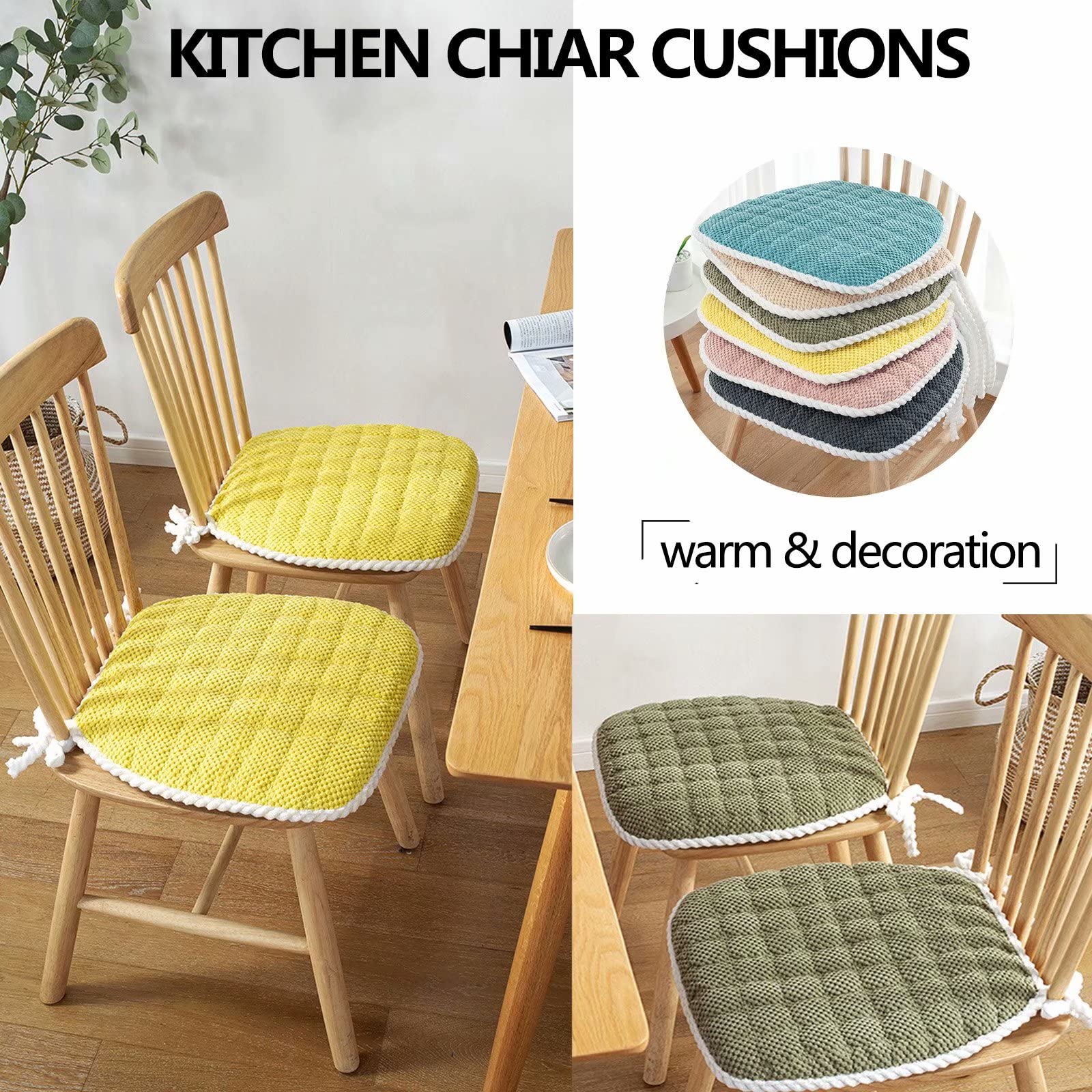 YSCO Chair Cushions for Dining Chairs 2 Pack, Chair Pads for Dining Chairs with Ties, Individual Seat Cushion for Kitchen Chairs U Shape, Non Slip Seat Pads Farmhouse Style Grey, Gray, 2pack