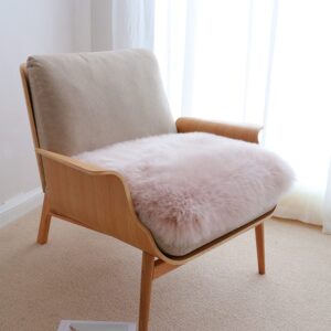 MaxW Square Pink Sheepskin Chair Pad for Living Room Sofa Kitchen Chair Wool Cushion for Pet Bed Photography Props 16in