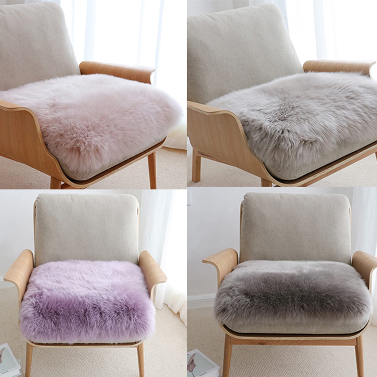 MaxW Square Pink Sheepskin Chair Pad for Living Room Sofa Kitchen Chair Wool Cushion for Pet Bed Photography Props 16in