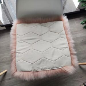 MaxW Square Pink Sheepskin Chair Pad for Living Room Sofa Kitchen Chair Wool Cushion for Pet Bed Photography Props 16in