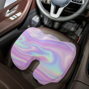 Iridescent Liquid Abstract Art Rainbow Pink Turquoise Marble Memory Foam Seat Cushion Cover Stretch Removable Washable U Shaped Seat Cushion Cover for Home Office Car 17 x 14 x 2.2inch