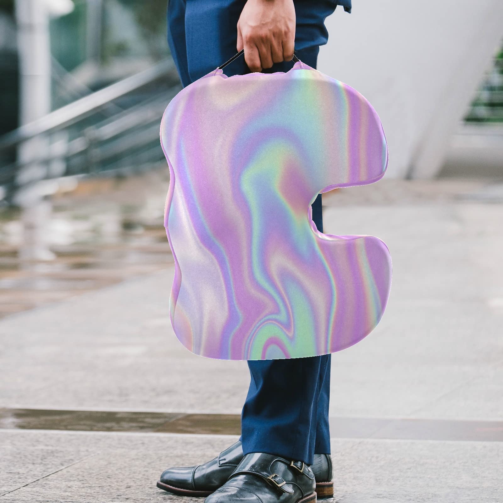 Iridescent Liquid Abstract Art Rainbow Pink Turquoise Marble Memory Foam Seat Cushion Cover Stretch Removable Washable U Shaped Seat Cushion Cover for Home Office Car 17 x 14 x 2.2inch