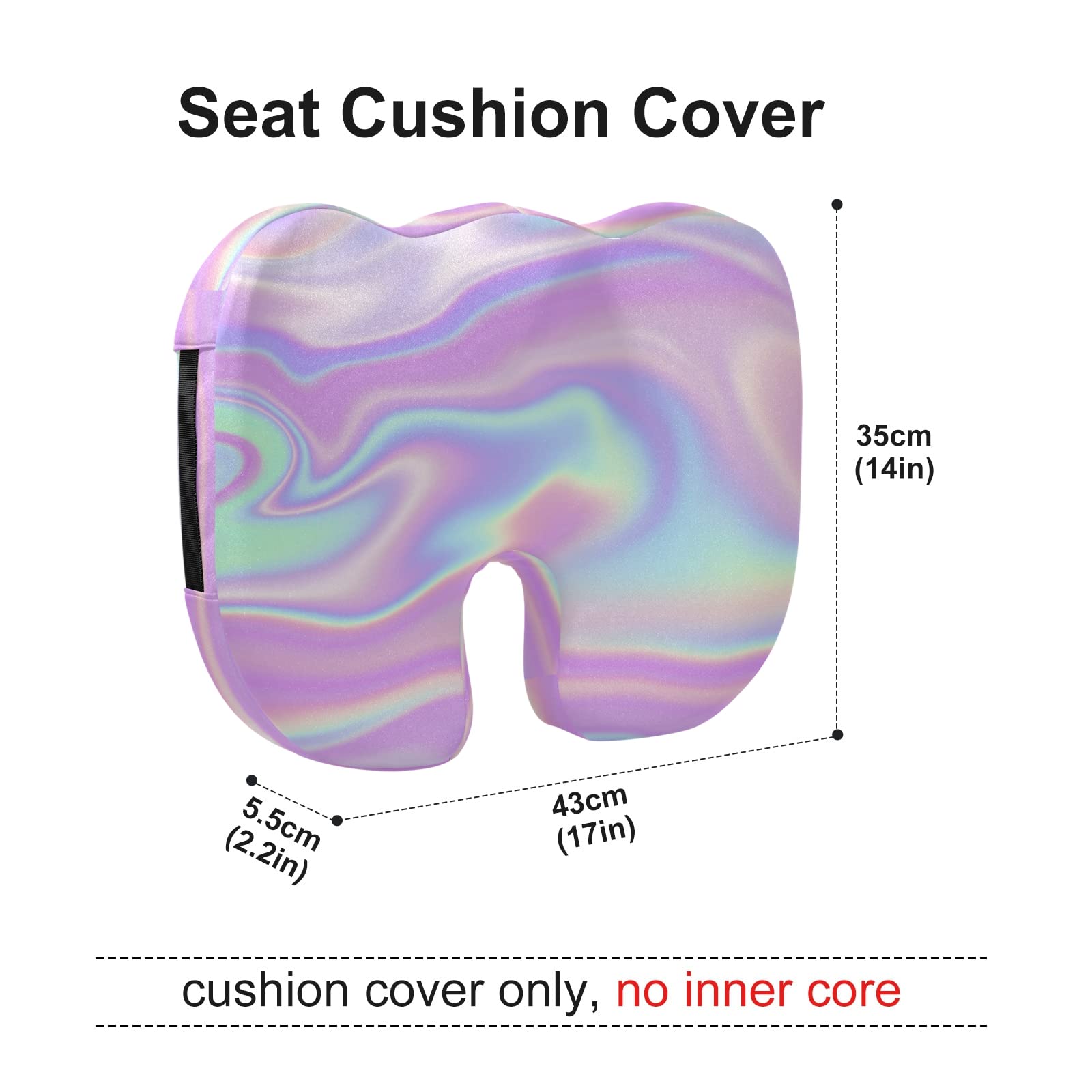 Iridescent Liquid Abstract Art Rainbow Pink Turquoise Marble Memory Foam Seat Cushion Cover Stretch Removable Washable U Shaped Seat Cushion Cover for Home Office Car 17 x 14 x 2.2inch